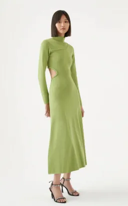 Aje Amelie Braided Cut Out Knit Dress in Olive Green Size M/Au 12 for rent on The Volte - image 2
