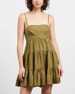 Shona Joy Lucille Linen Tired Mini Dress Green Size 12  for rent on The Volte - image 2