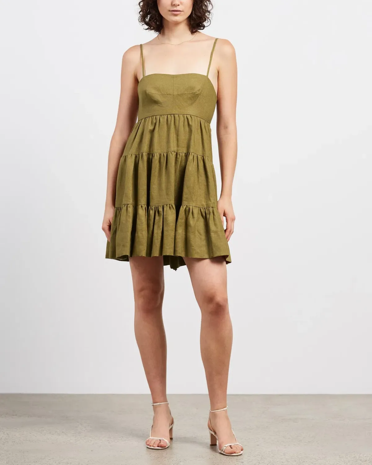 Shona Joy Lucille Linen Tired Mini Dress Green Size 12  - Image 1