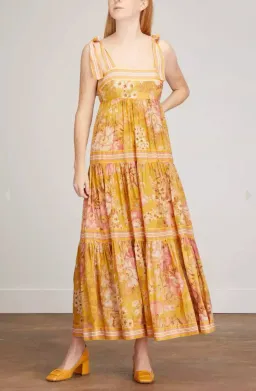 Zimmermann Pattie Tie Shoulder Dress Yellow / Mustard Floral Size 3 / AU 14 for rent on The Volte - image 1