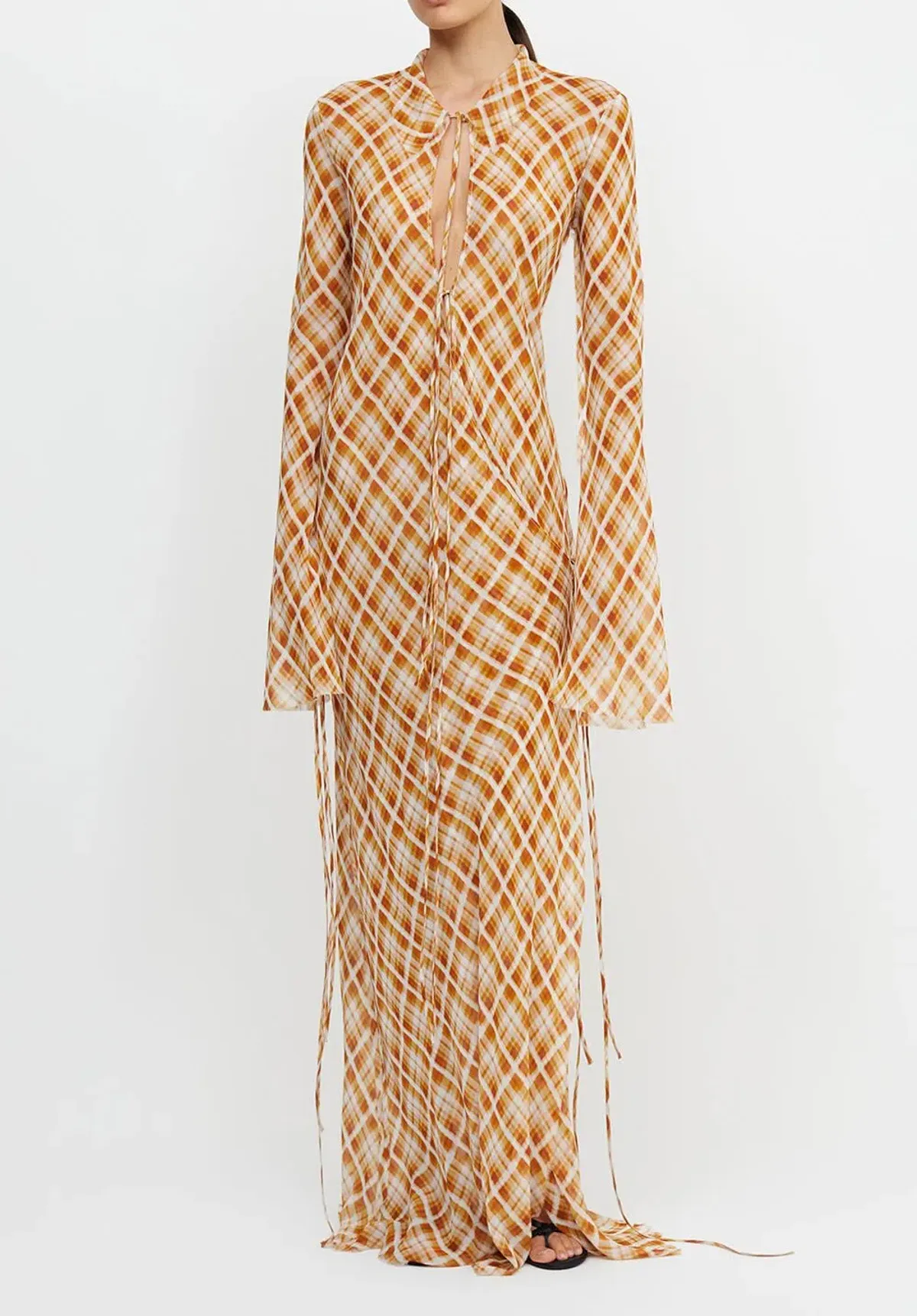 Bec & Bridge Sunflower Check Long Sleeve Maxi Dress Multi Size 6 - Image 1