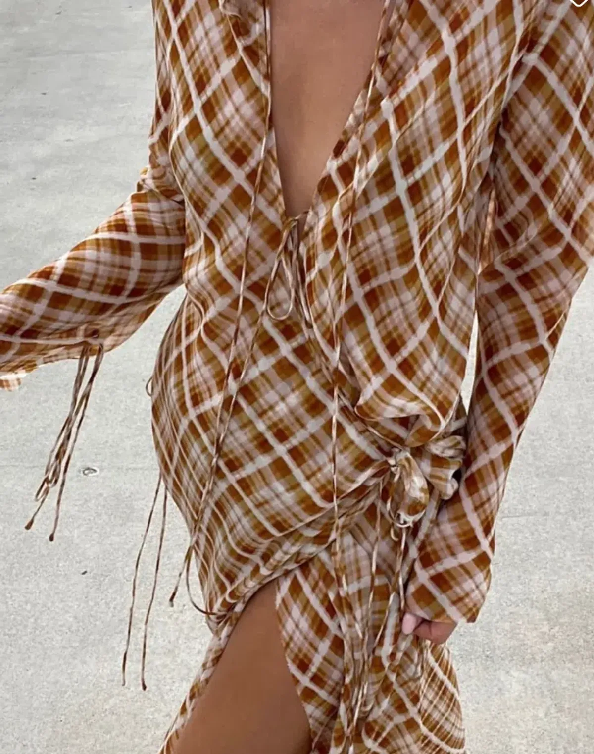 Bec & Bridge Sunflower Check Long Sleeve Maxi Dress Multi Size 6 - Image 3