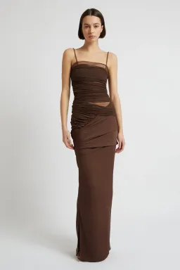 Christopher Esber Veiled Cami & Twisted Wrap Maxi Skirt Set Brown Size L/AU 12  for rent on The Volte - image 1