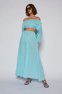 Scanlan Theodore Gingham Cutout Dress in Sky Size 6 for rent on The Volte - image 4