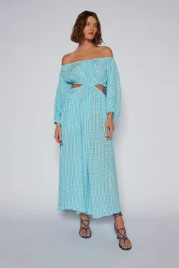 Scanlan Theodore Gingham Cutout Dress in Sky Size 6 for rent on The Volte - image 1