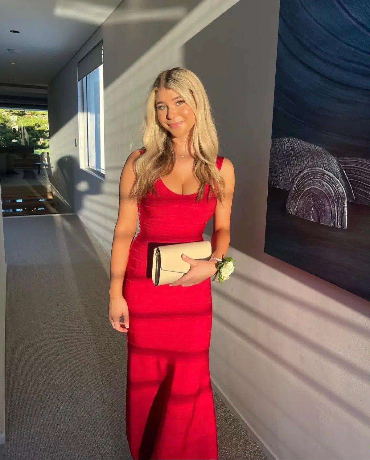 Herve Leger Fluted Gown  Red Size XS/Au 6 - Image 1