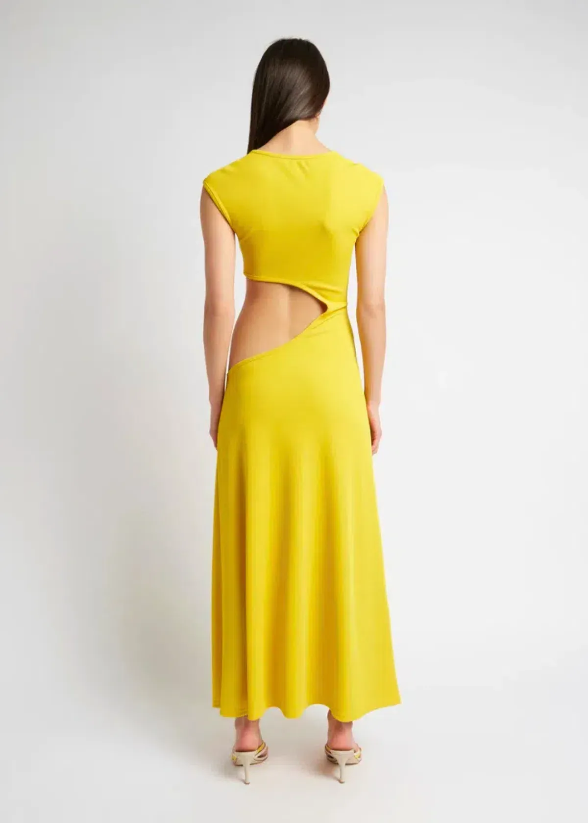 Christopher Esber Quartz Disconnect Torso Cap Sleeve Dress Yellow Size 10 - Image 4