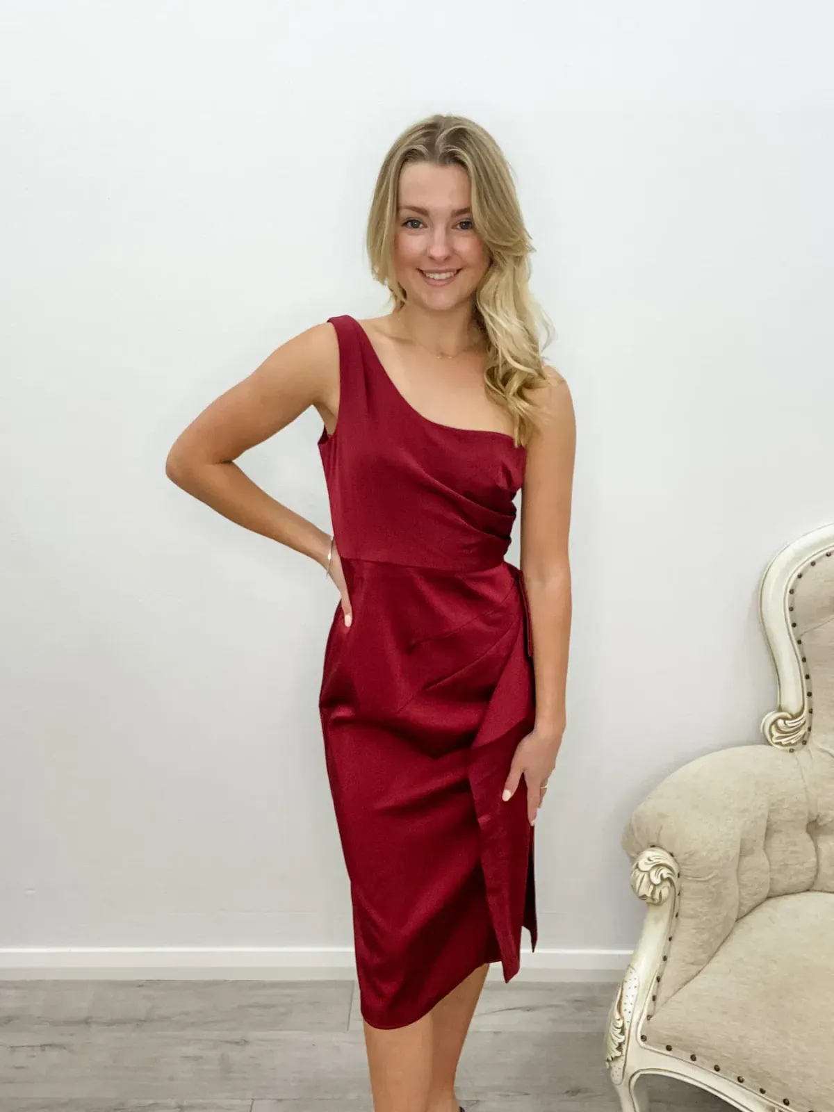 Bariano Selena One Shoulder Drape Dress Red Size 14 - Image 1
