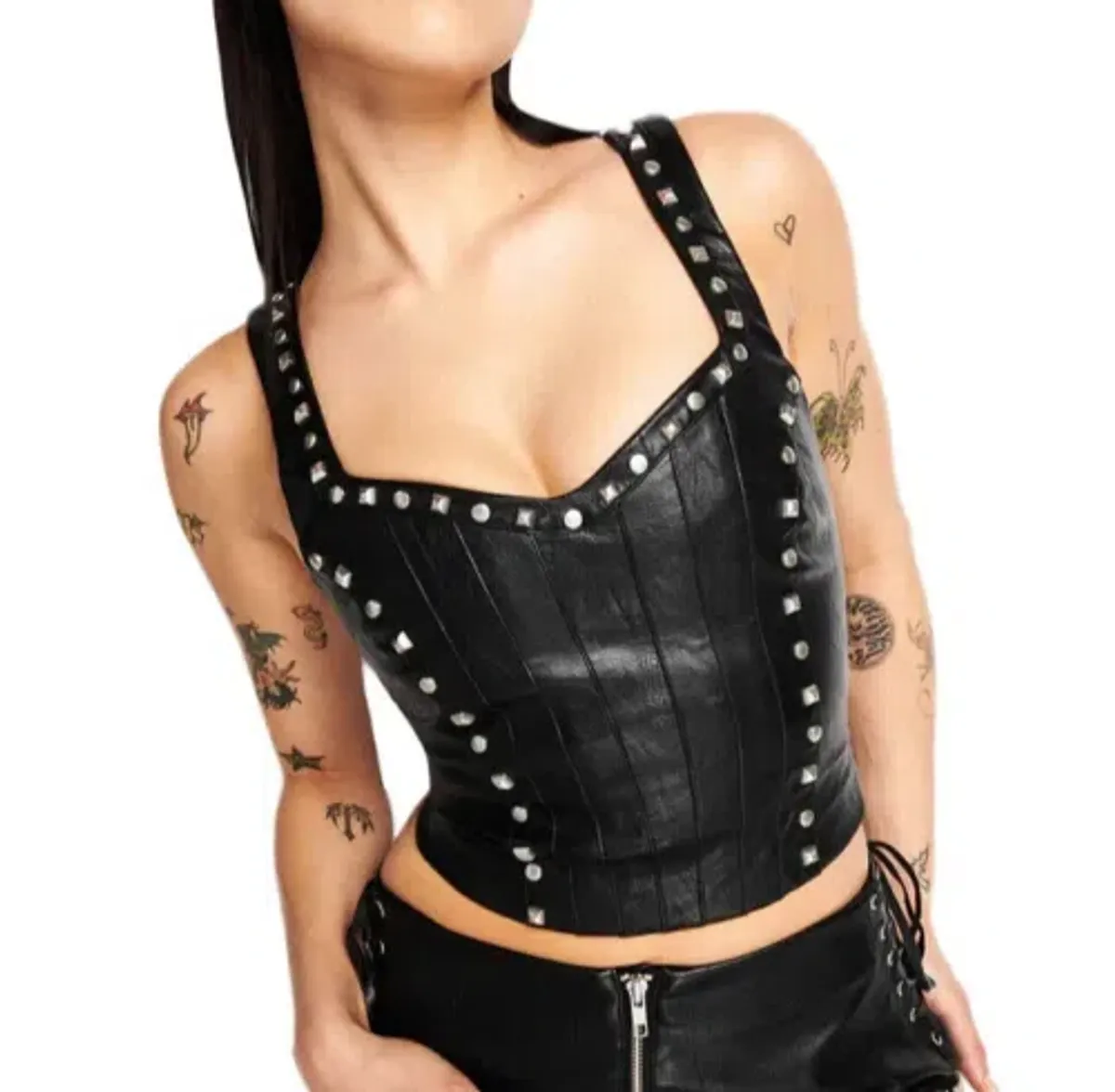 I.AM.GIA Luther Black Faux Leather Studded Corset Crop Top Size XS/Au 6 - Image 3