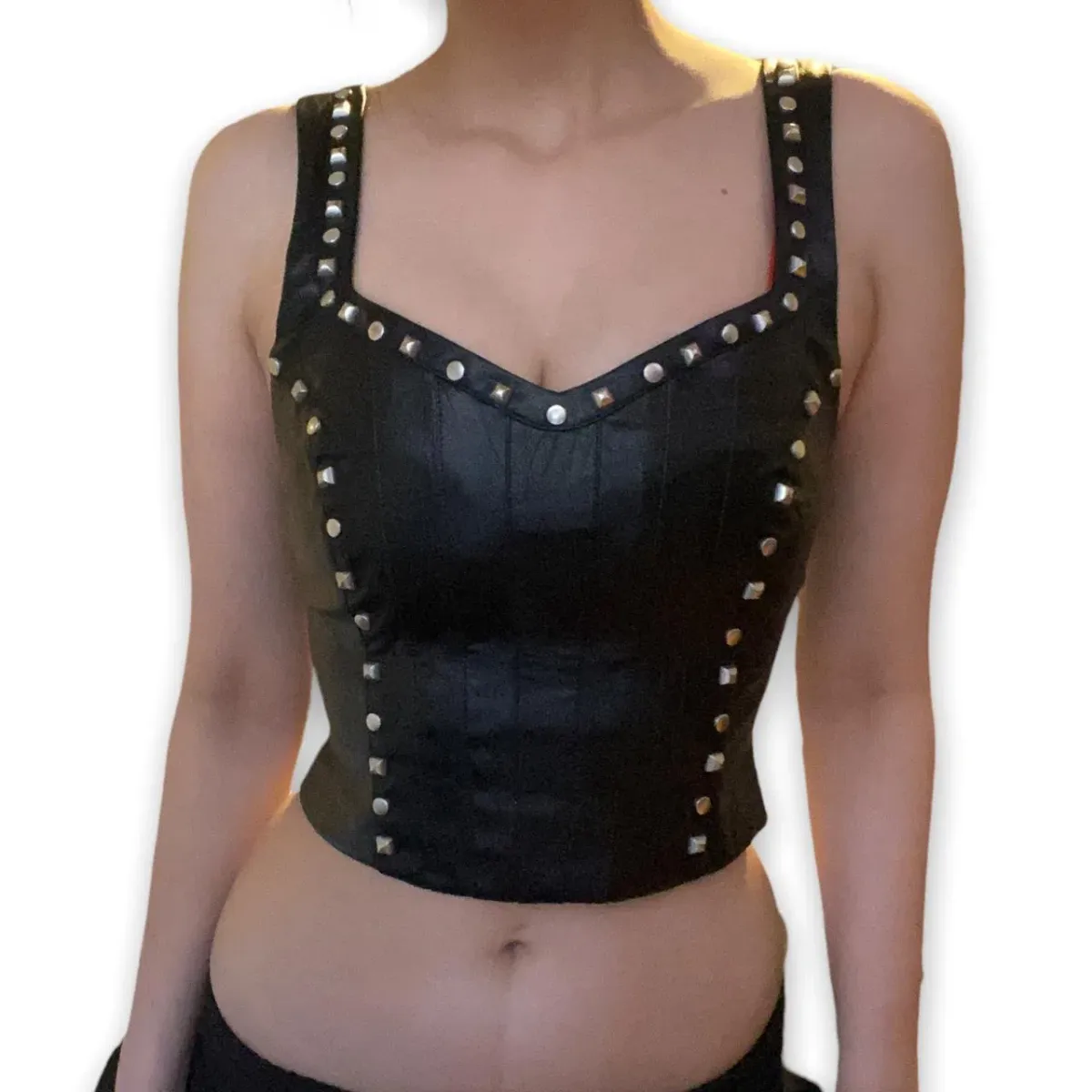 I.AM.GIA Luther Black Faux Leather Studded Corset Crop Top Size XS/Au 6 - Image 4