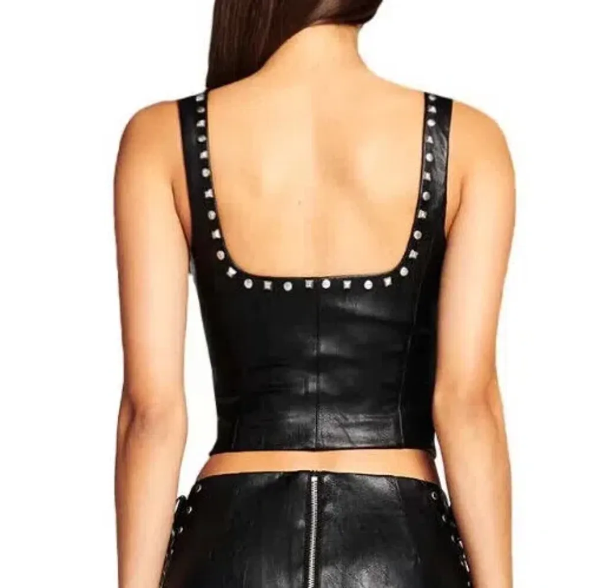 I.AM.GIA Luther Black Faux Leather Studded Corset Crop Top Size XS/Au 6 - Image 2
