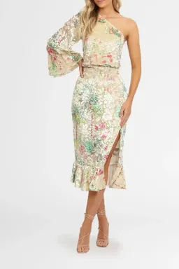 Hemant & Nandita Zaina Midi Dress Cream Multi Floral Size 14 for rent on The Volte - image 2