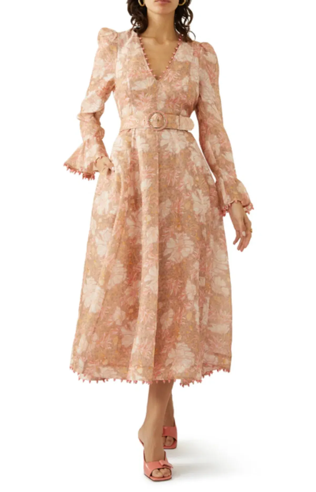 Zimmermann Kaleidoscope Belted Embellished Linen And Silk Blend Midi Dress Floral Size 2 / AU 12 - Image 3