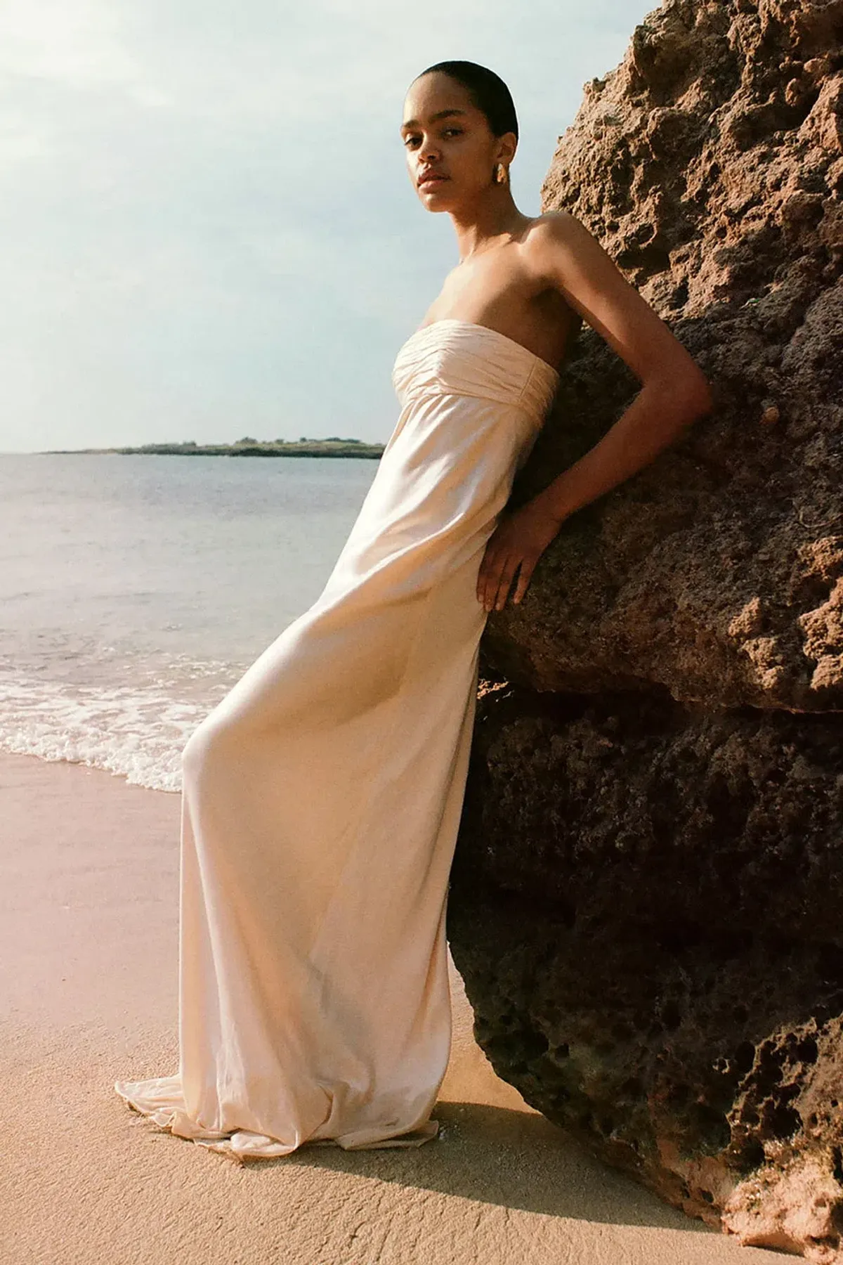 Shona Joy La Lune Strapless Ruched Bodice Maxi Dress in Cream Size 10 - Image 4