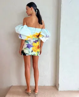 Leo Lin Brenda Puffy Sleeve Mini Dress Sunflower Print Size 6 for rent on The Volte - image 3