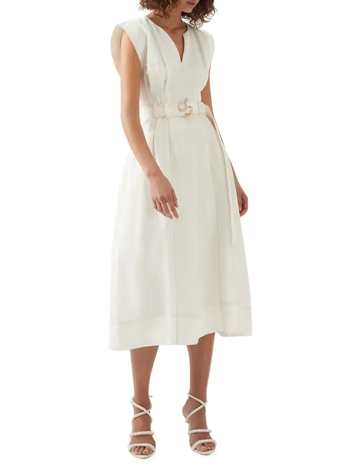 Aje  Beacon Structured Midi Dress Cream Size 10 - Image 1