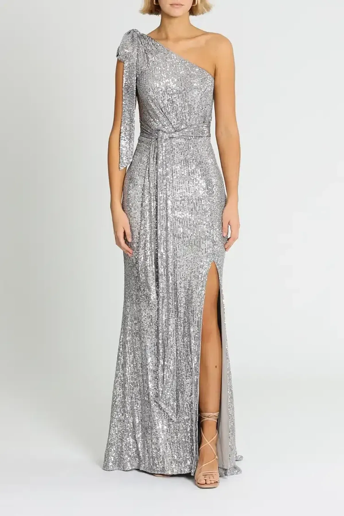 Love Honor Scala Sequin Gown Pewter Grey Silver Size AU 10 - Image 1
