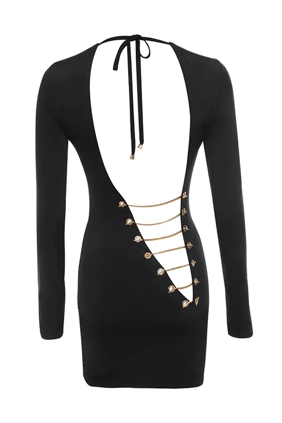 House of CB Kyra Jersey Mini Dress with Chain Back Detail Black Size 8 - Image 5