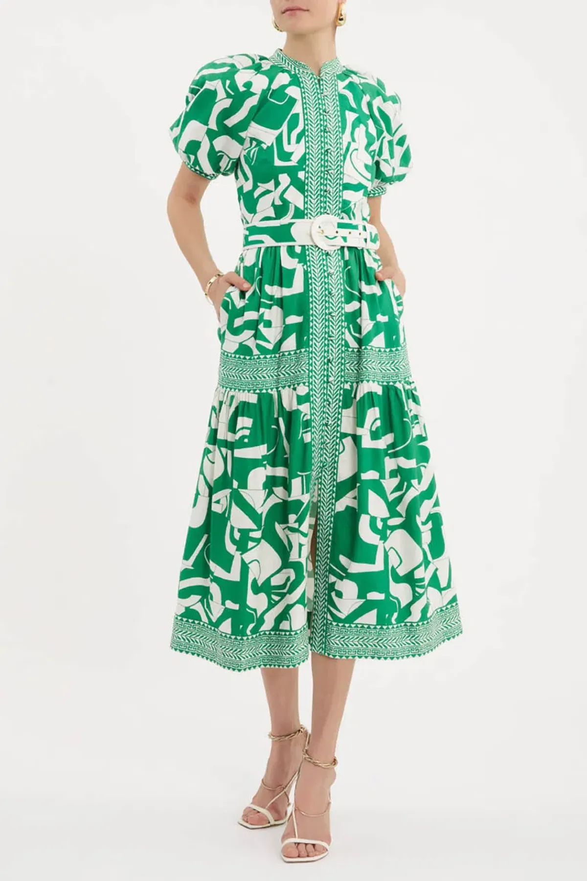 Rebecca Vallance Buttercup Midi Dress Green Print Size 8 - Image 1