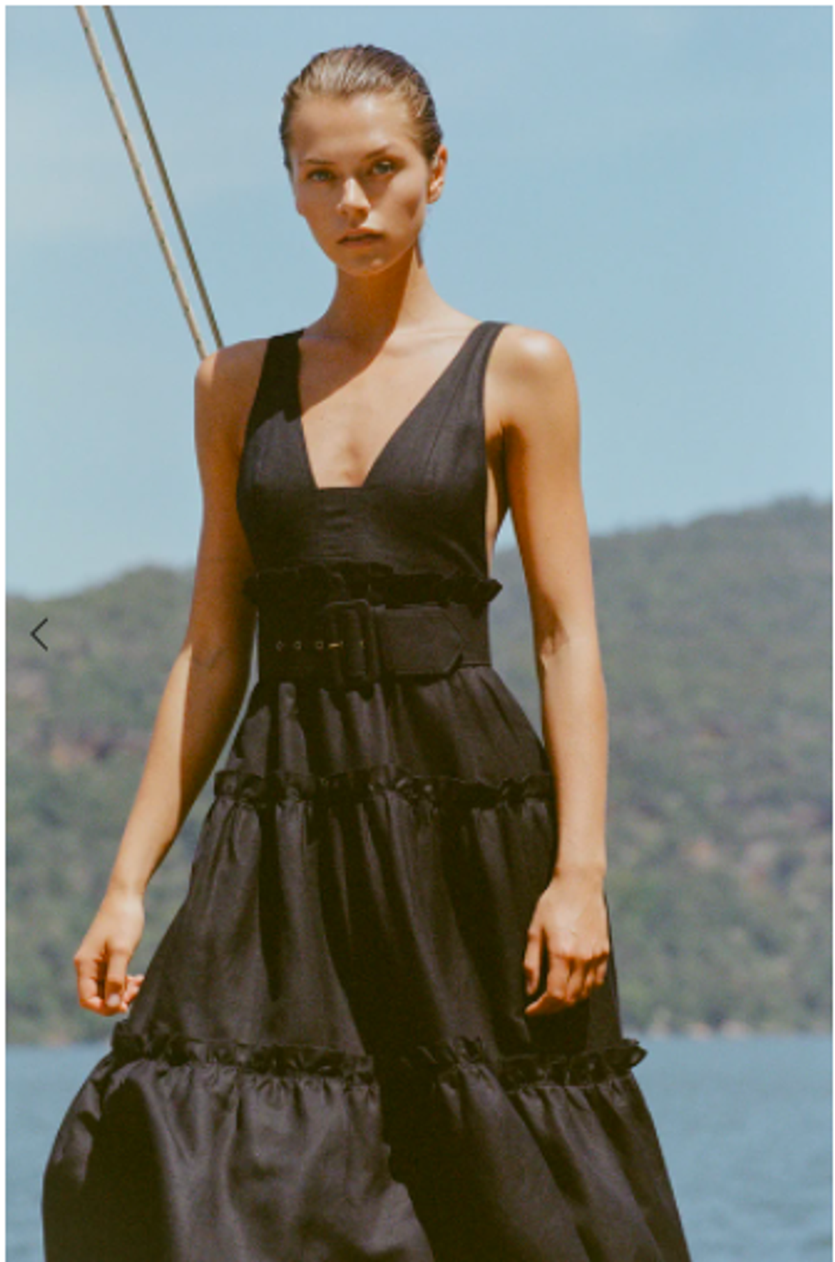 NICOLETTE LINEN TIERED MIDI DRESS - BLACK - Image 3