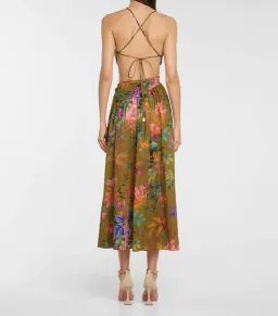 Zimmermann Tropicana Asymmetric Midi Dress Khaki Floral Size 2 / AU 12 for rent on The Volte - image 2
