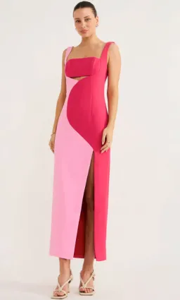 By Johnny Caterina Two Tone Curve Midi Dress Pink Size 10 for rent on The Volte - image 7