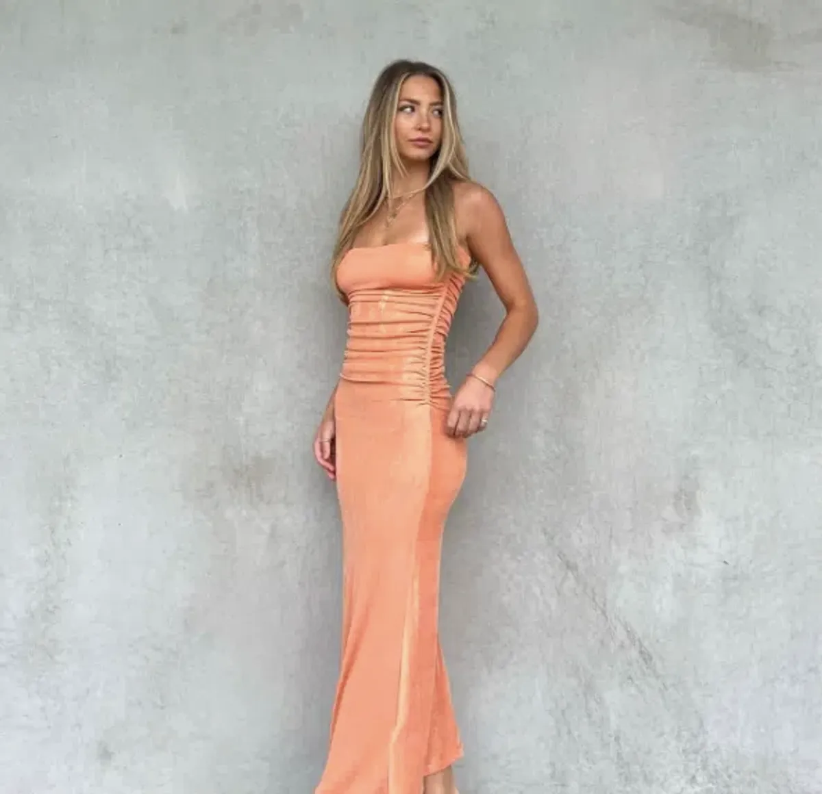 Diesel Metallic Ruched Halterneck Gown in Orange Size 8 - Image 2