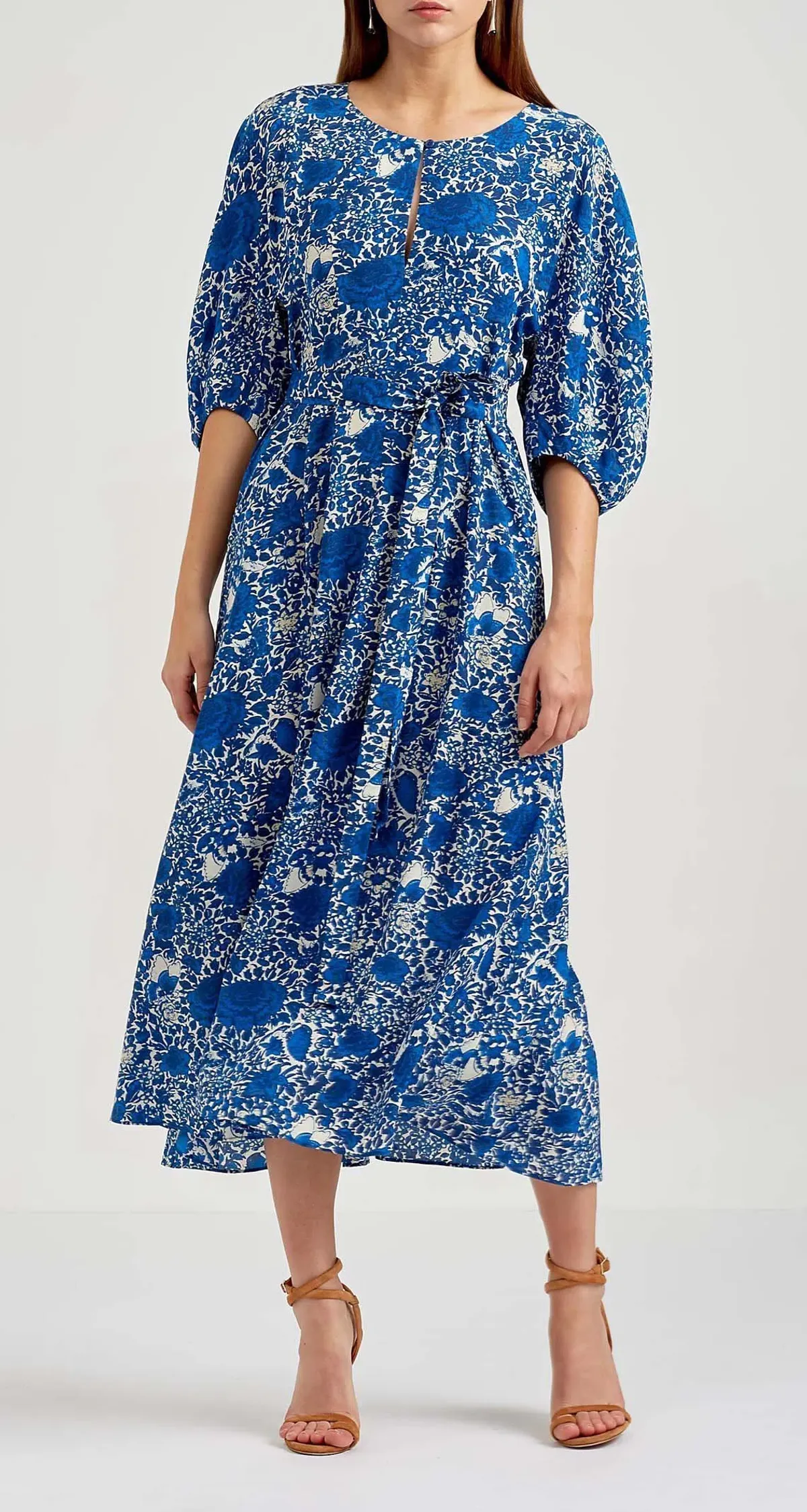 Scanlan Theodore Silk Cocoon Sleeve Dress Blue Floral Size AU 8 - Image 1