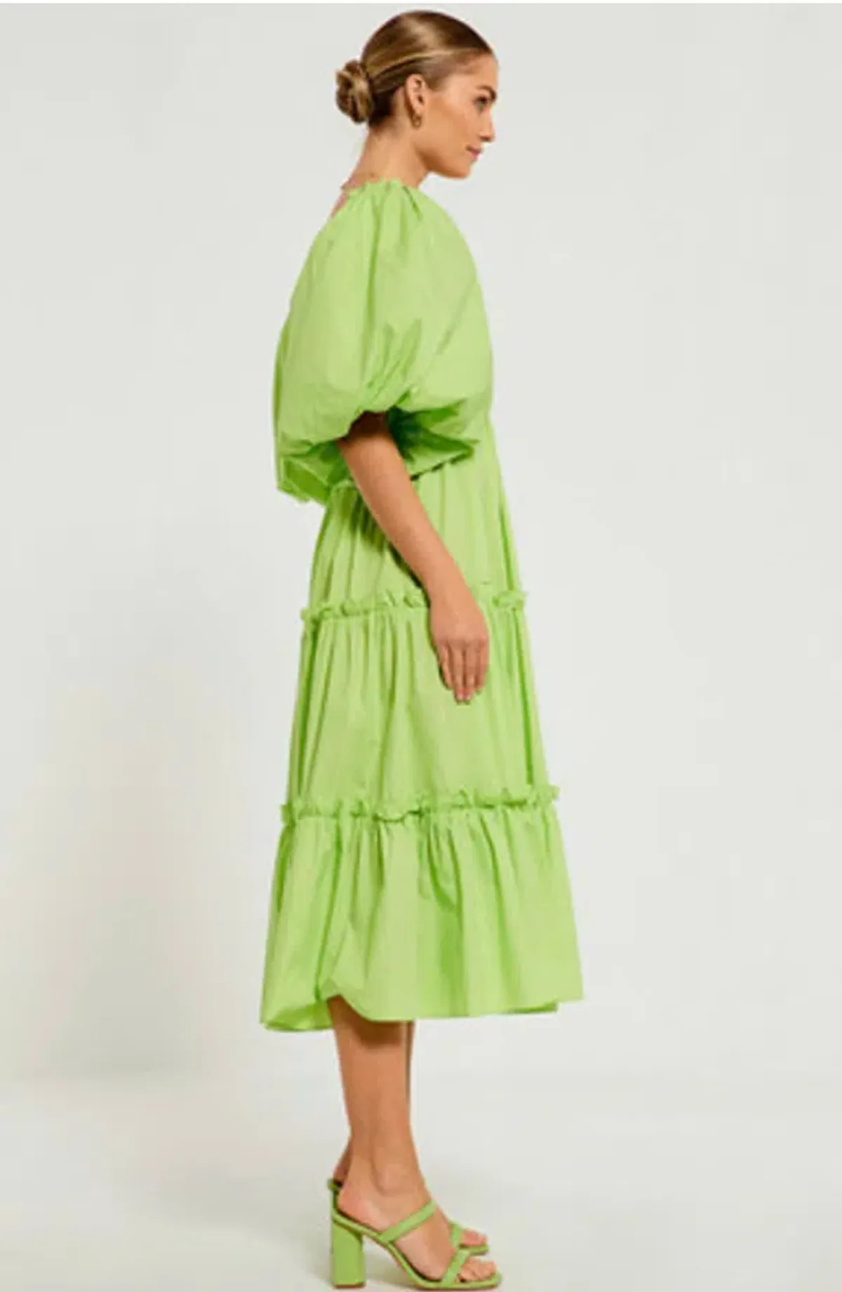 Bohemian Traders Billow Sleeve Midi Dress in Lime Size AU 6 - Image 2