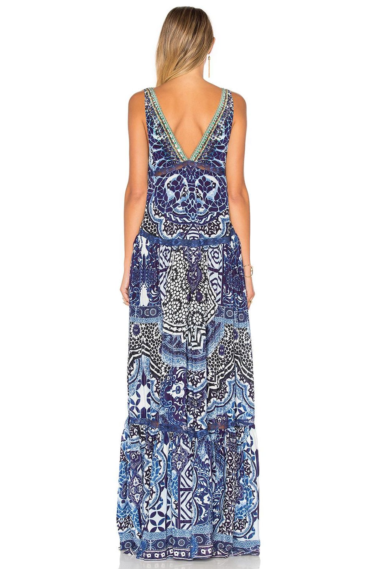 Camilla Under The Medina Moon V-neck Gathered Tiered Maxi Dress Blue Size 12 - Image 3