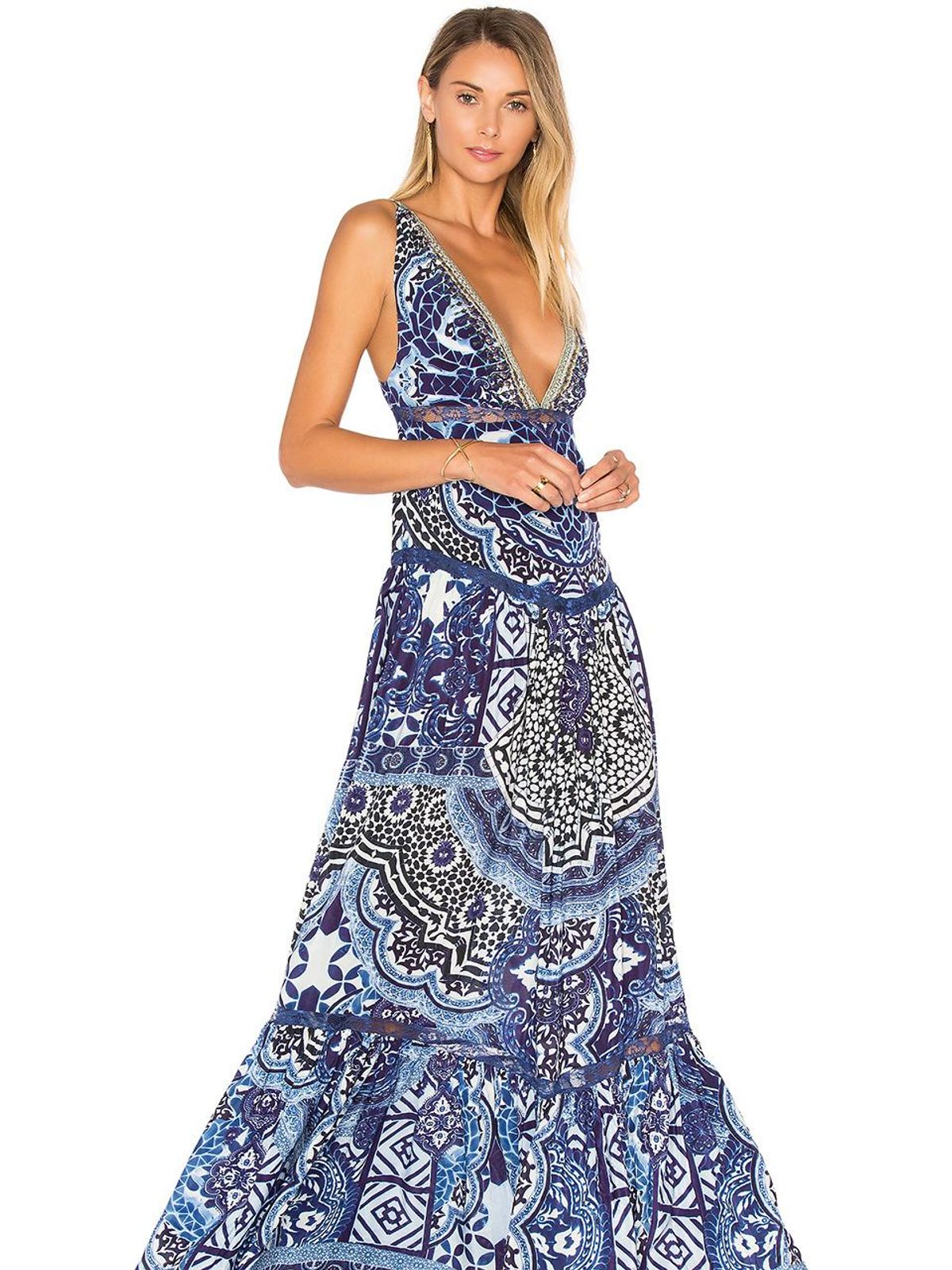 Camilla Under The Medina Moon V-neck Gathered Tiered Maxi Dress Blue Size 12 - Image 1