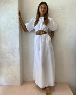 Sir the Label Franc Puff Sleeve Midi Dress White Size 0 / AU 6 for rent on The Volte - image 2
