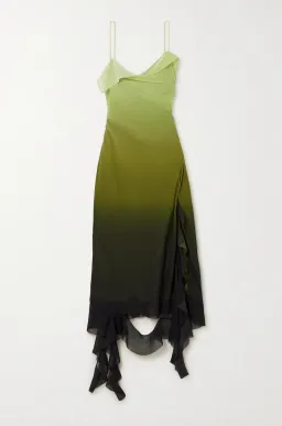Acne Studios Asymmetric Ruffled Ombré Chiffon Midi Dress Green AU Size 6 for rent on The Volte - image 5