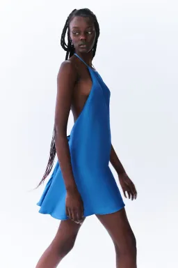 Shona Joy Oliviera Low Back Halter Neck Mini Dress Strong Blue Size 10 for rent on The Volte - image 4
