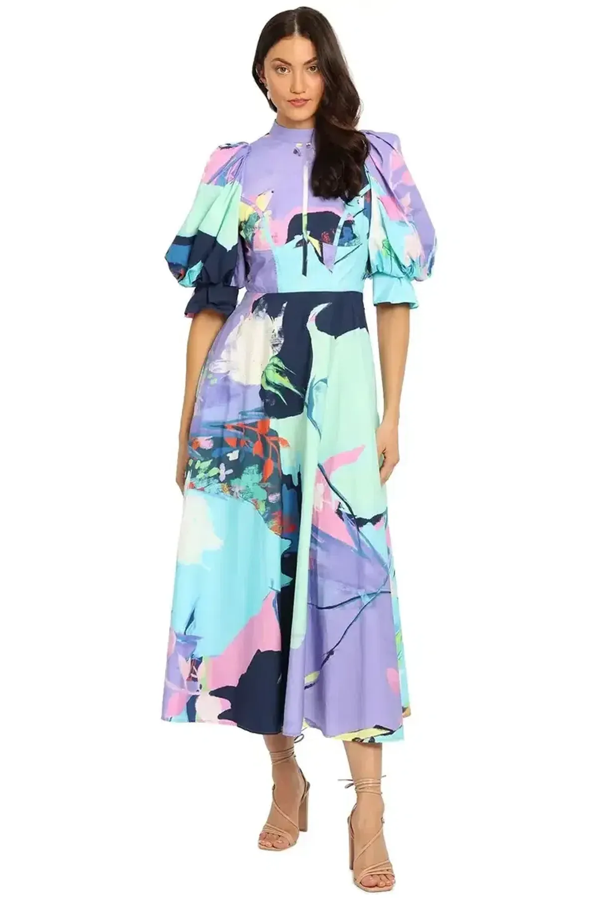 Leo Lin Illusory Cotton Dress Multi Print Size 14 - Image 1