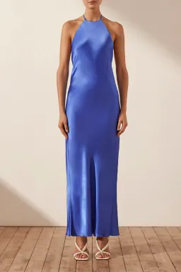 Shona Joy Oliviera Low Back Halter Neck Midi Dress Strong Blue Size AU 12 for rent on The Volte - image 1