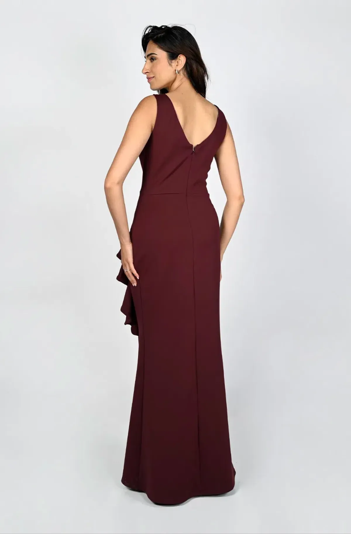 Frank Lyman Montreal Draped Waist Long Dress Bordeaux Size AU 12 - Image 2