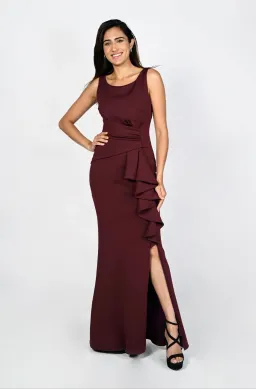 Frank Lyman Montreal Draped Waist Long Dress Bordeaux Size AU 12 for rent on The Volte - image 1