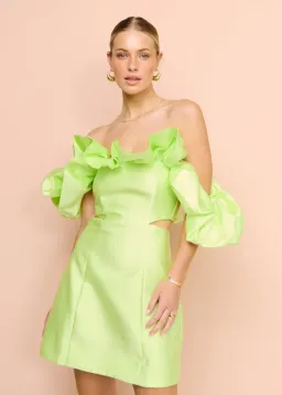 Alemais Suzi Off Shoulder Mini Dress Chartreuse Size 10 for rent on The Volte - image 5