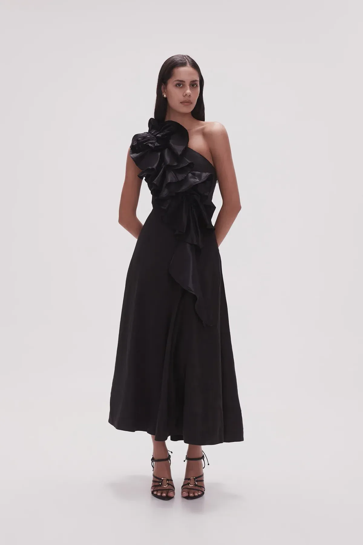 Aje Adelia Ruffle Midi Dress Black Size 10 - Image 1