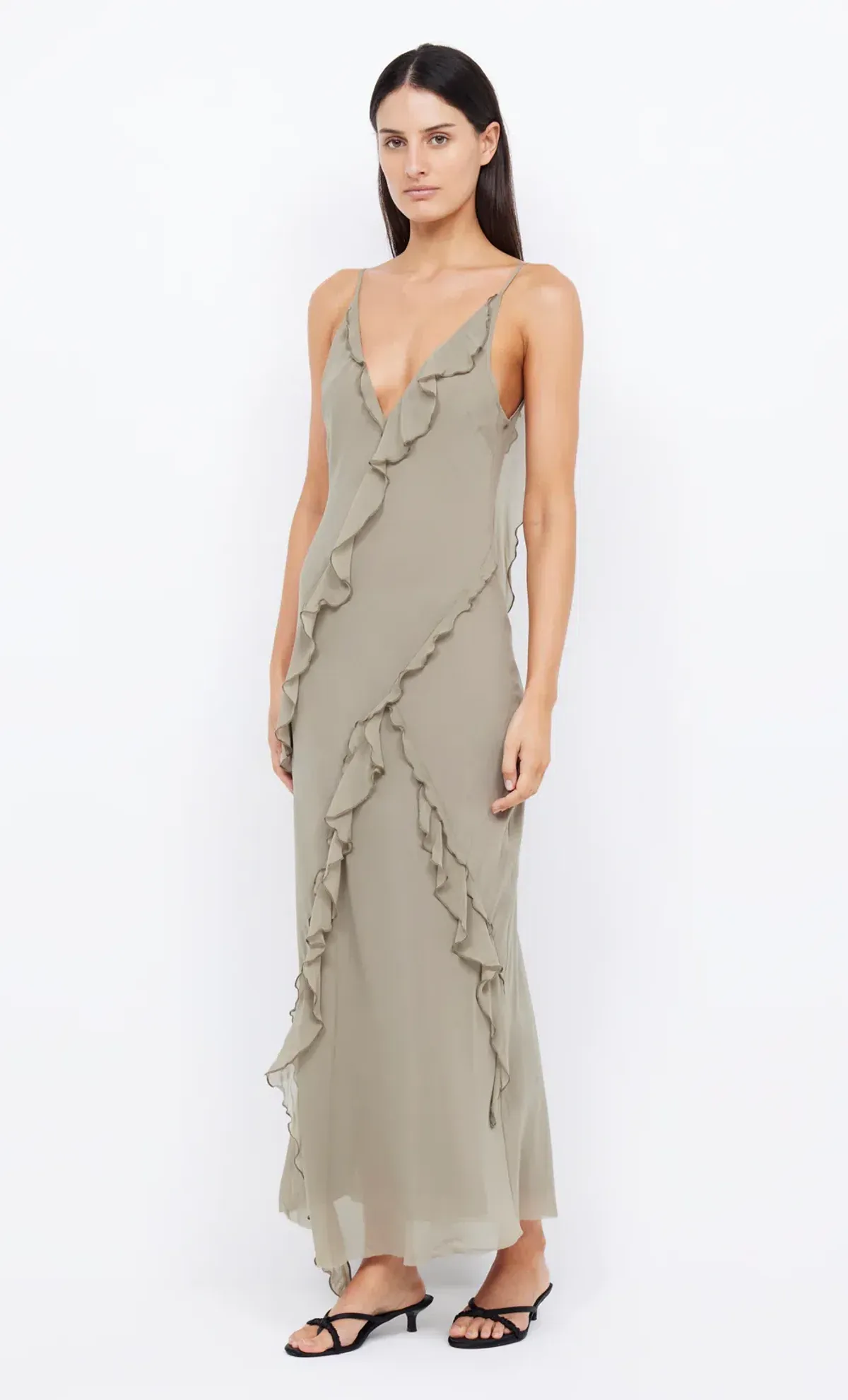 Bec & Bridge Gabriel Frill Maxi Dress in Sage Size 10 - Image 2