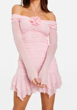 Chosen By Tuchuzy Off Shoulder Mesh Rose Mini in Bubblegum Size S / 8 AU for rent on The Volte - image 3