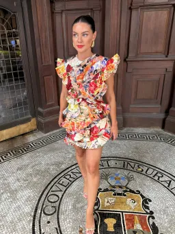 Zimmermann Patchwork Paisley Wonderland Frill Mini Dress Multi Floral Size 1/Au 10  for rent on The Volte - image 1