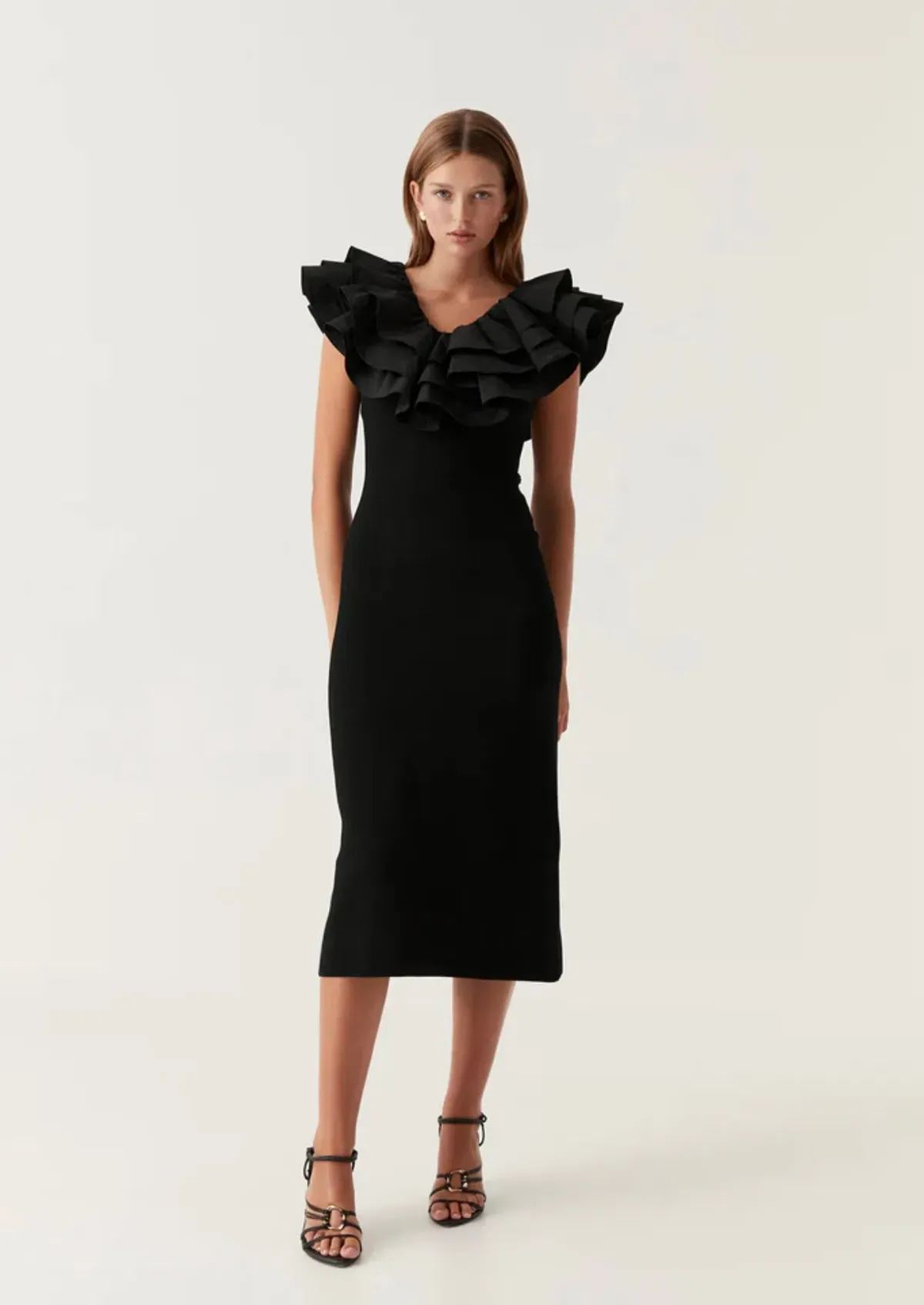 AJE Transcendent Ruffle Midi Dress Black Size XS/Au 6  - Image 2