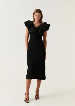 AJE Transcendent Ruffle Midi Dress Black Size XS/Au 6  for rent on The Volte - image 2