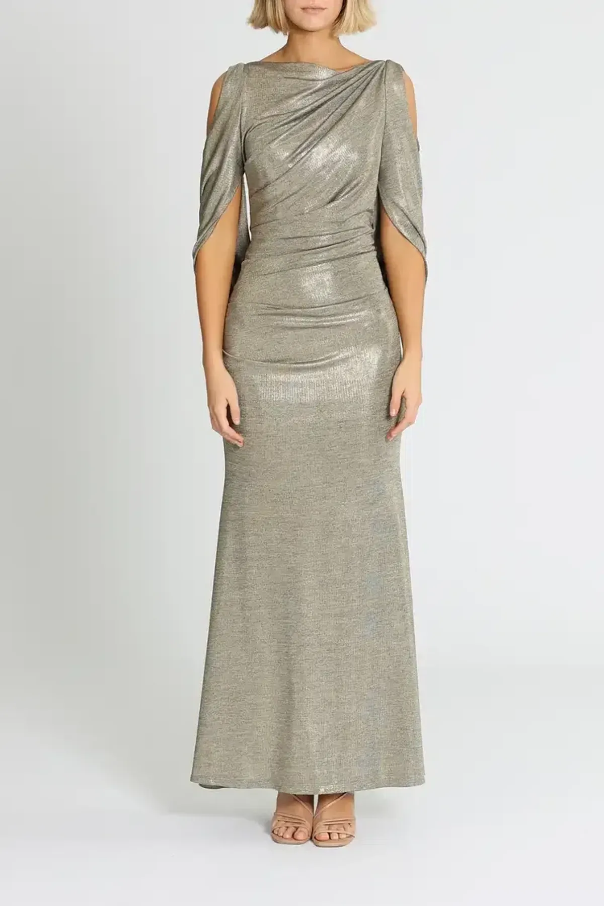 Montique Lana Metallic Gown Gold Size 10 - Image 1