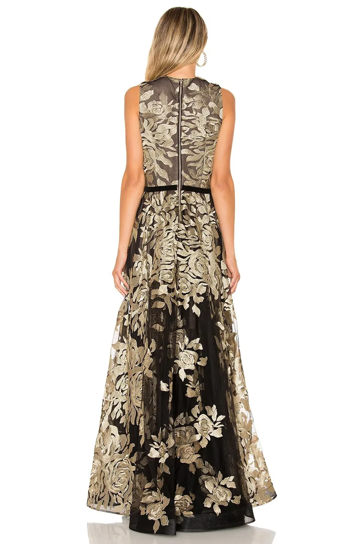 Bronx and Banco Golden Rose Gown Gold/Black Floral Size 8 - Image 2