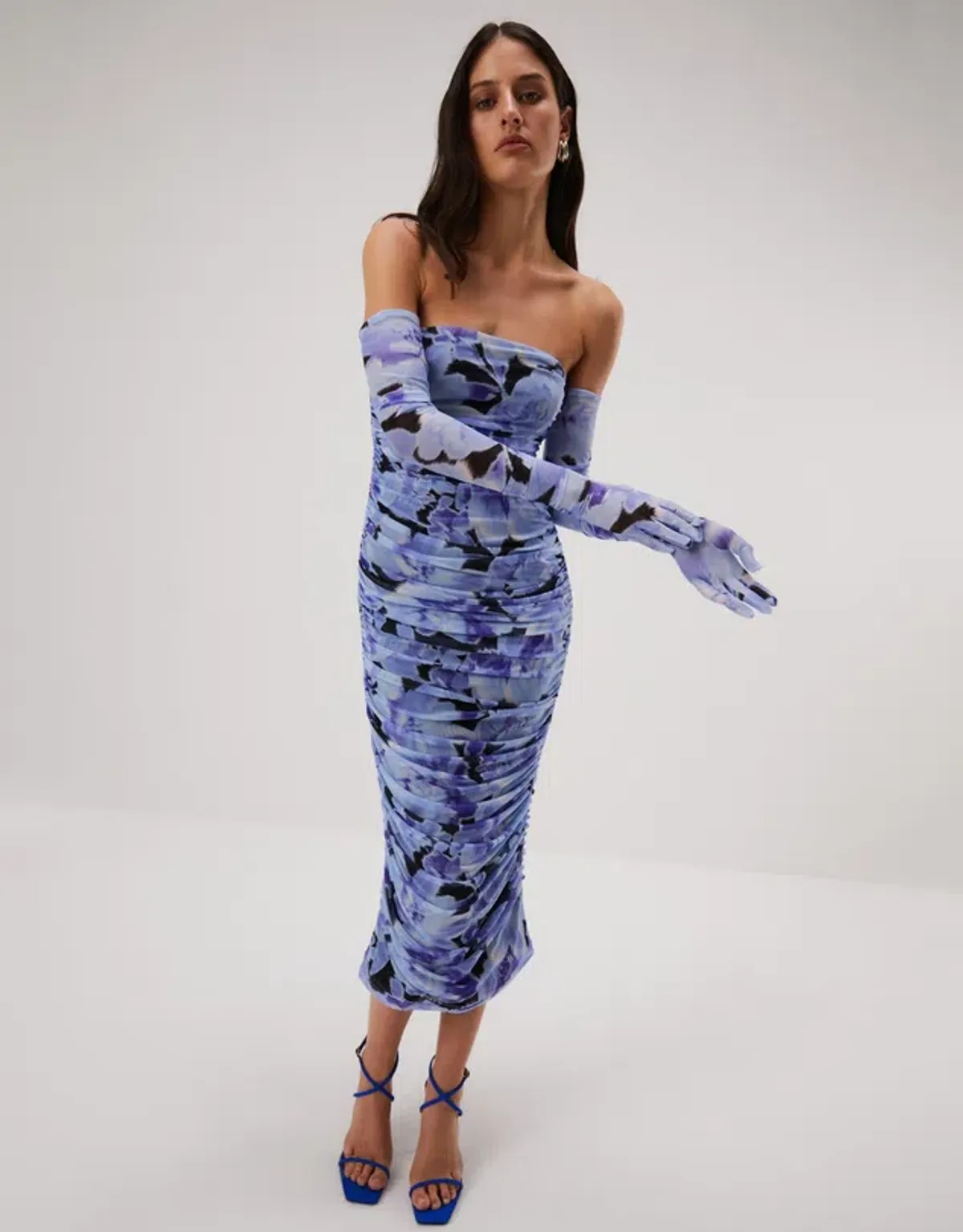 Misha Cosimo Mesh Midi Dress with Gloves Floral Size 8/S - Image 2