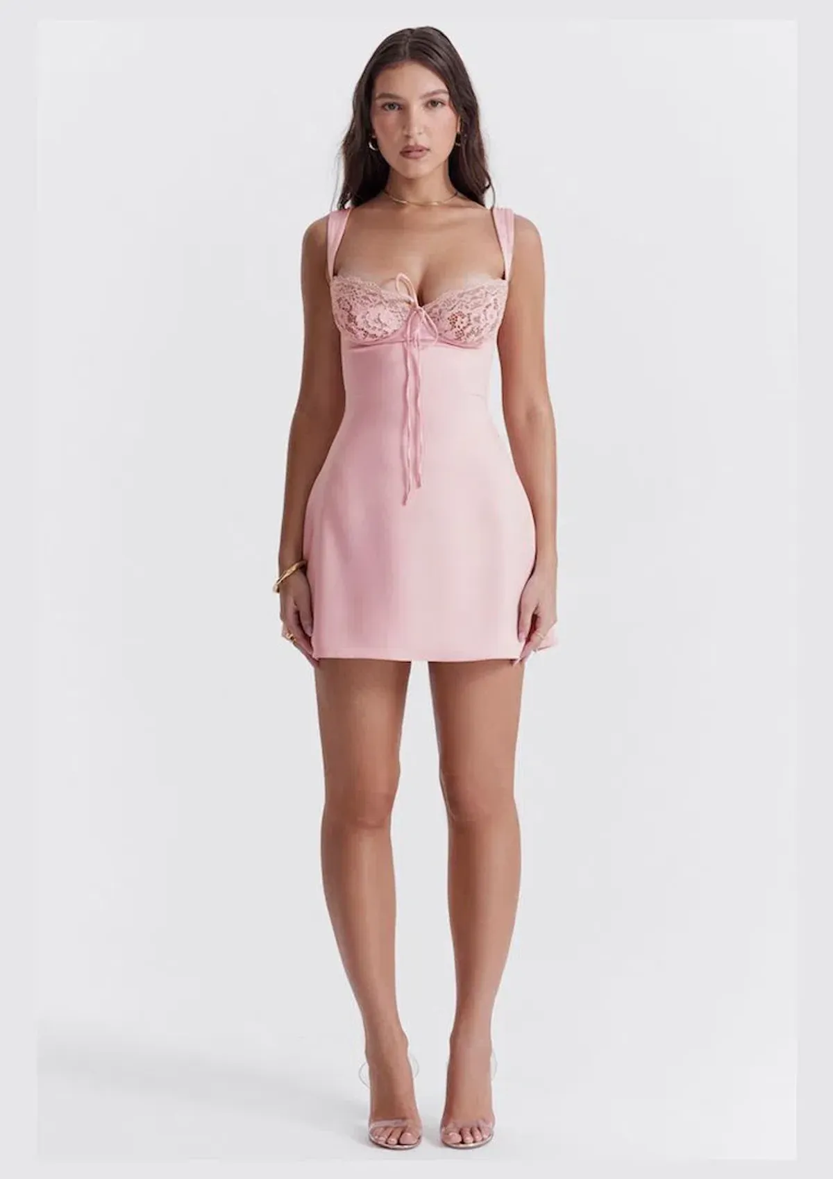 House of CB Adriana Satin and Lace Mini Dress Pink Size L / AU 12  - Image 1
