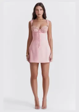 House of CB Adriana Satin and Lace Mini Dress Pink Size L / AU 12  for rent on The Volte - image 1
